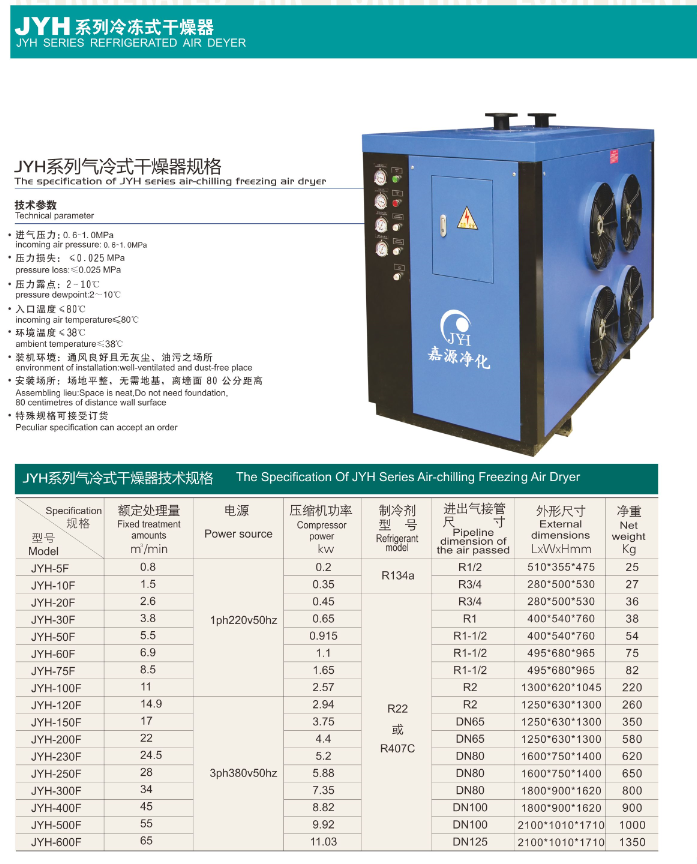 氣冷高溫型冷凍式干燥機